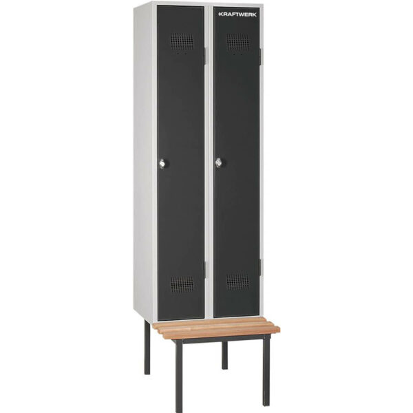 Garderobenschrank mit Sitzbank, 2100x600x500 mm, 2 Abteile