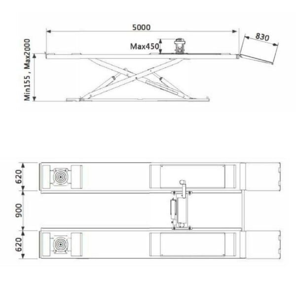 Scherenhebebühne Austin, ultraflach 130mm, 380V - 5t